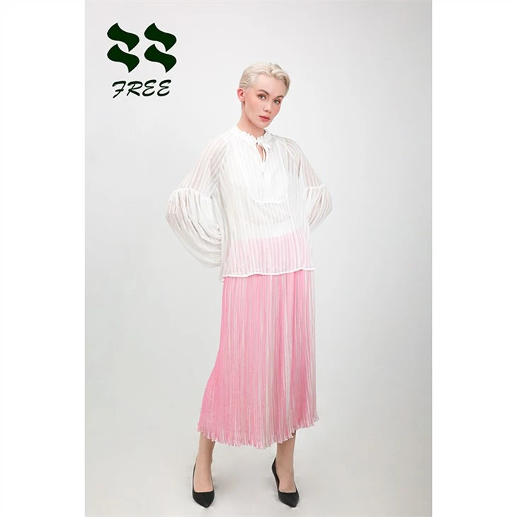 White Long Puff Sleeve Frill Neck Jacquard Blouse
